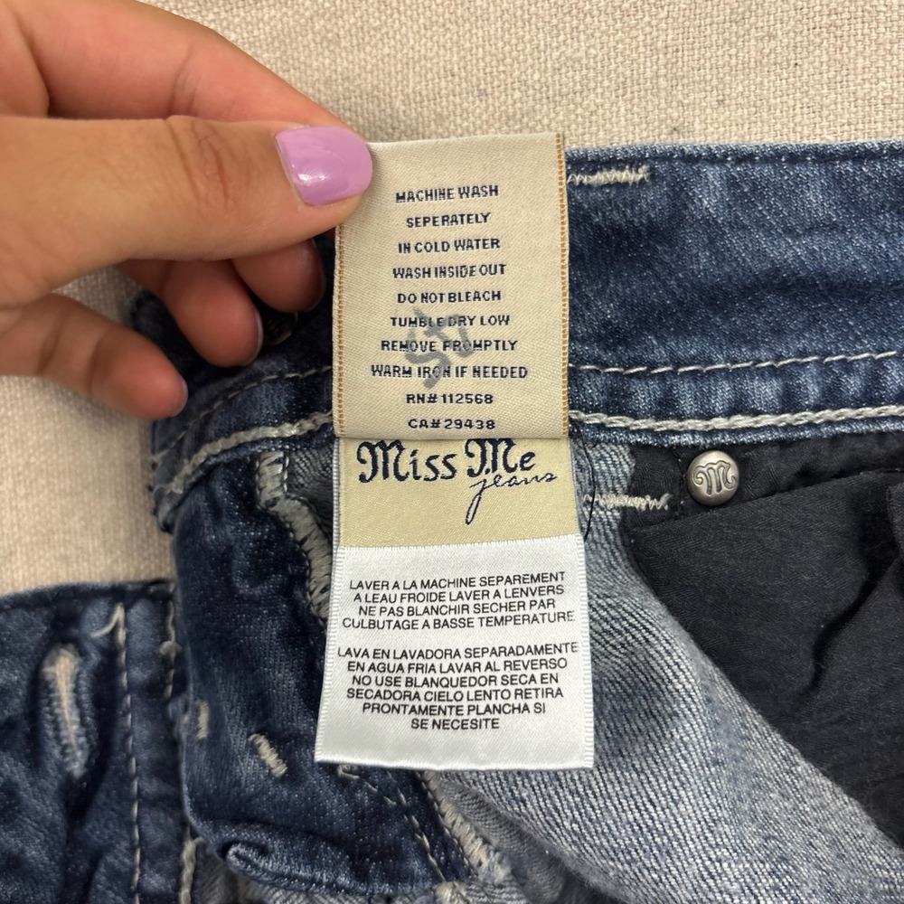 Miss Me Bootcut Jeans Womens 26 Blue Dark Wash Rhinestone Flap Pocket Buckle - Picture 6 of 10